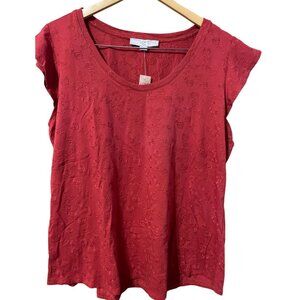 Loft Plus Women's Red Floral Embroidered Top 16/18 Cotton & Spandex Blend Made I